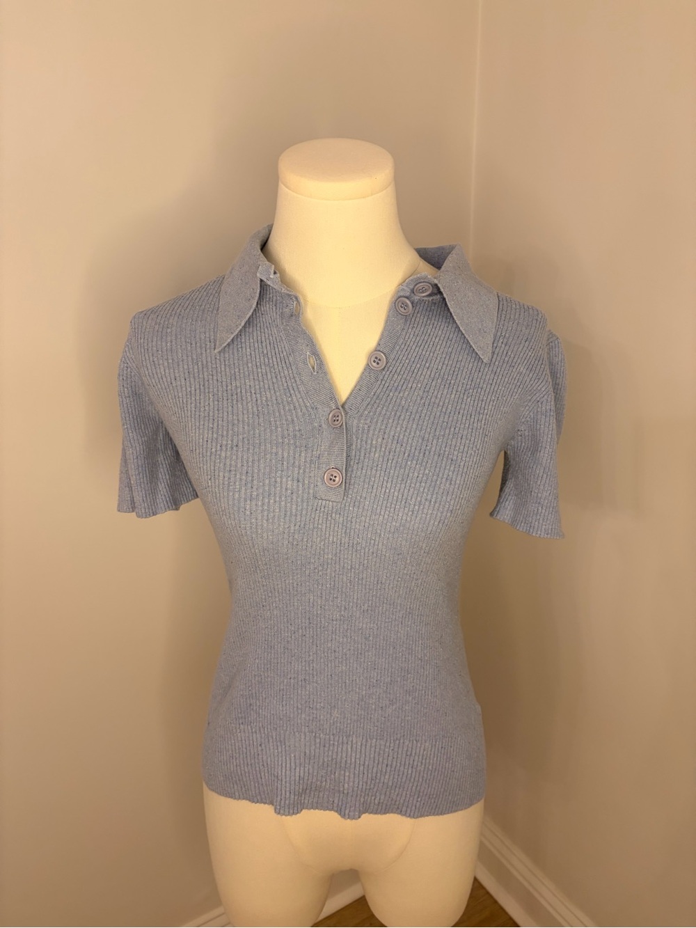 JoosTricot Peachskin Rib Short Sleeve Polo Top Size S in Light Blue